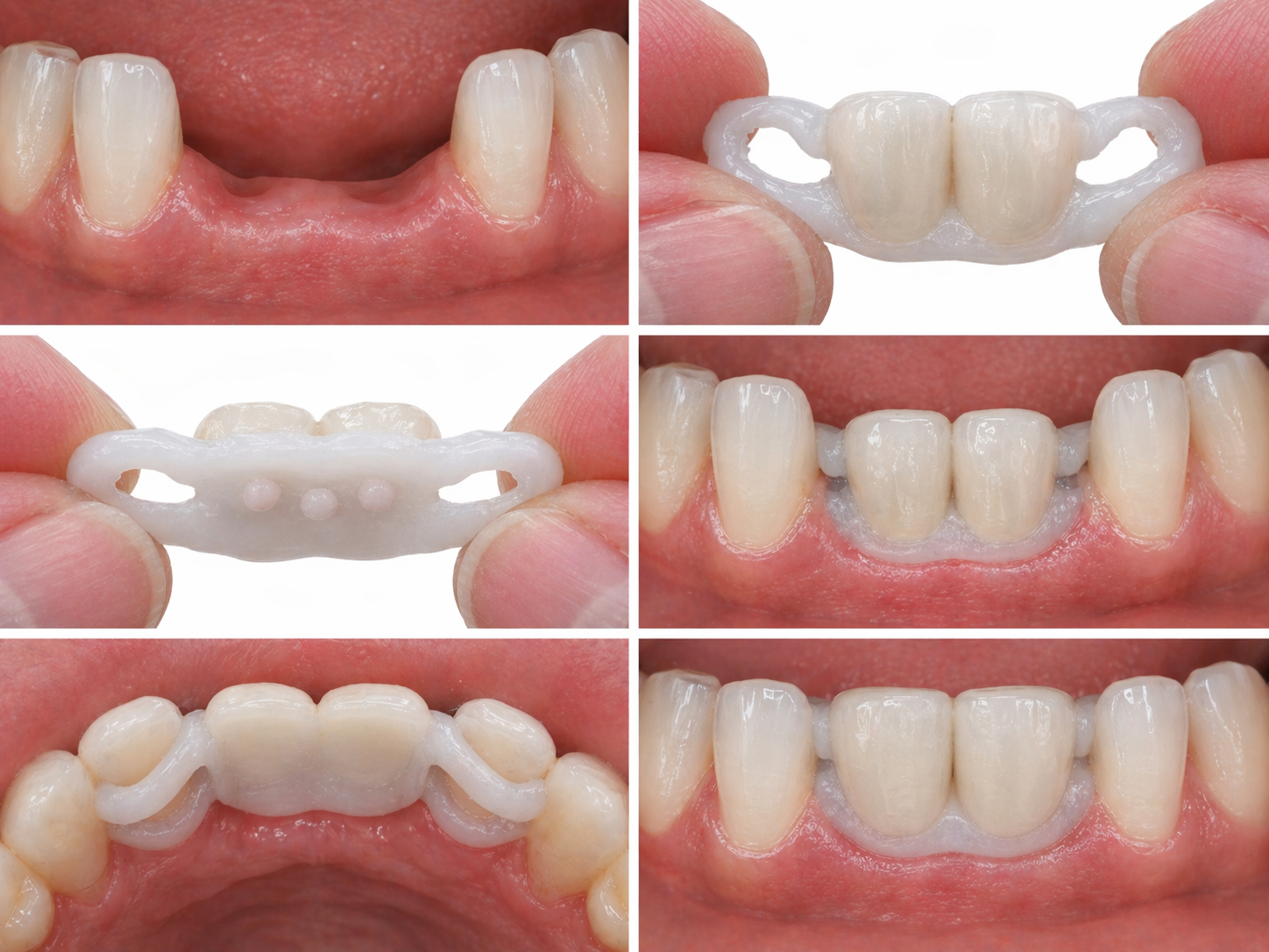 Fotografické vysvetlenie princípu náhrady jedného bočného zuba s pridanou Coregou