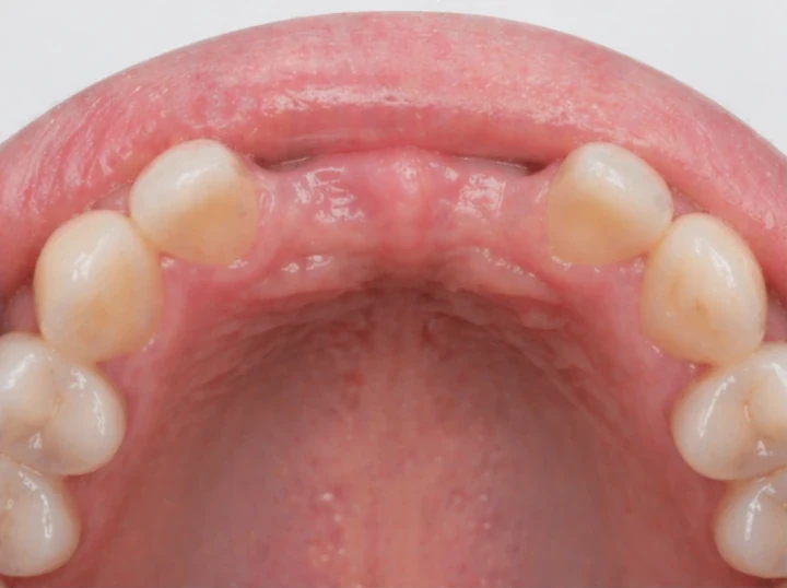 Medzera po dvoch chýbajúcich horných predných zuboch pred použitím Denticor